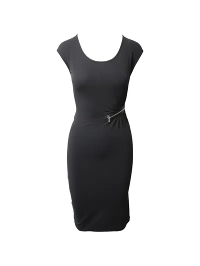 Pre-owned Michael Kors Vintage Zip-detail Cap-sleeve Dress In Black