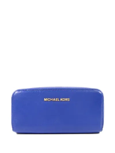 Pre-owned Michael Kors Vintage Zip-around Leather Wallet In Blue