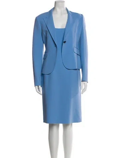 Pre-owned Michael Kors Virgin Wool Cutout Accent Dress Set In Blue