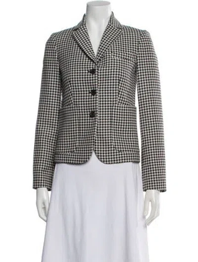 Pre-owned Michael Kors Virgin Wool Houndstooth Print Blazer In Black