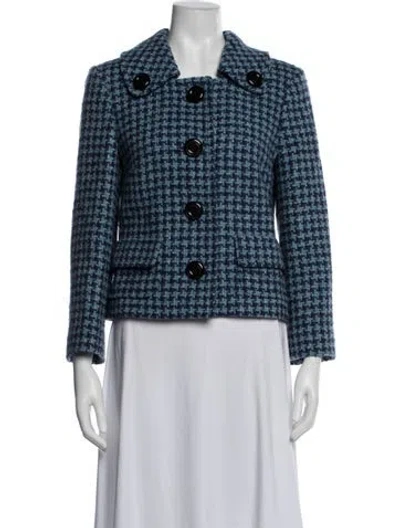 Pre-owned Michael Kors Virgin Wool Houndstooth Print Blazer In Blue