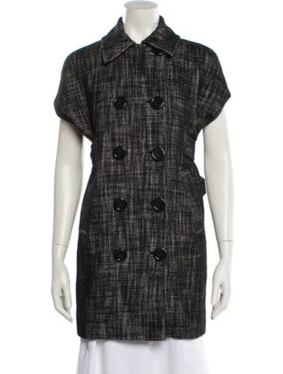 Pre-owned Michael Kors Virgin Wool Houndstooth Print Vest In Black