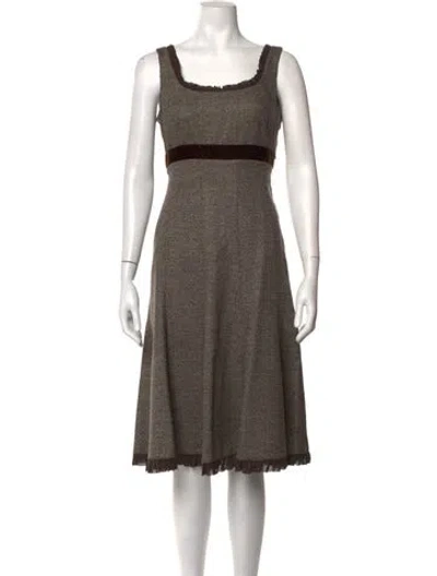 Pre-owned Michael Kors Virgin Wool Midi Length Dress In Brown