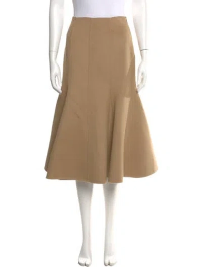 Pre-owned Michael Kors Virgin Wool Midi Length Skirt In Brown