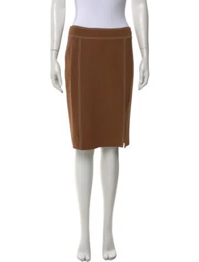 Pre-owned Michael Kors Virgin Wool Midi Length Skirt In Brown