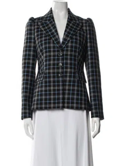 Pre-owned Michael Kors Virgin Wool Plaid Print Blazer In Black