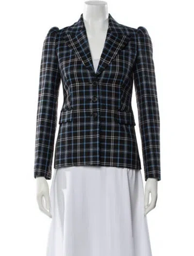 Pre-owned Michael Kors Virgin Wool Plaid Print Blazer In Blue