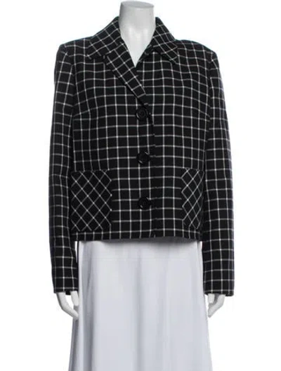 Pre-owned Michael Kors Virgin Wool Plaid Print Blazer In Blue