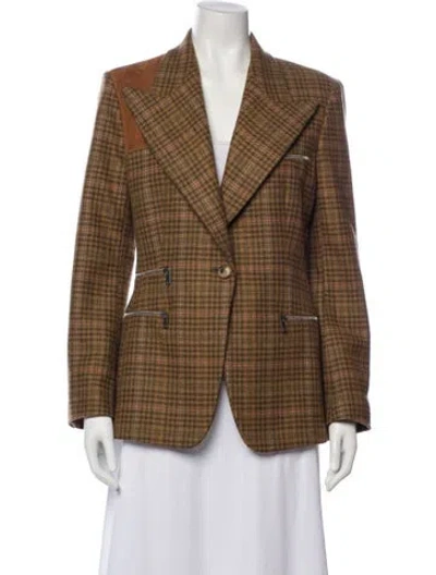 Pre-owned Michael Kors Virgin Wool Plaid Print Blazer In Brown