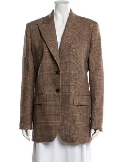Pre-owned Michael Kors Virgin Wool Plaid Print Blazer In Brown