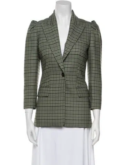Pre-owned Michael Kors Virgin Wool Plaid Print Blazer In Green