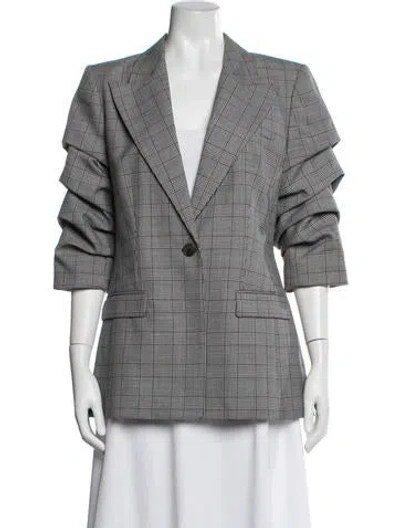 Pre-owned Michael Kors Virgin Wool Plaid Print Blazer In Grey