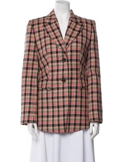 Pre-owned Michael Kors Virgin Wool Plaid Print Blazer In Neutral