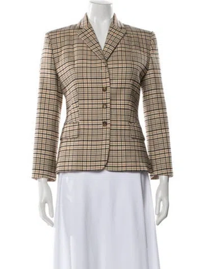 Pre-owned Michael Kors Virgin Wool Plaid Print Blazer In Neutral