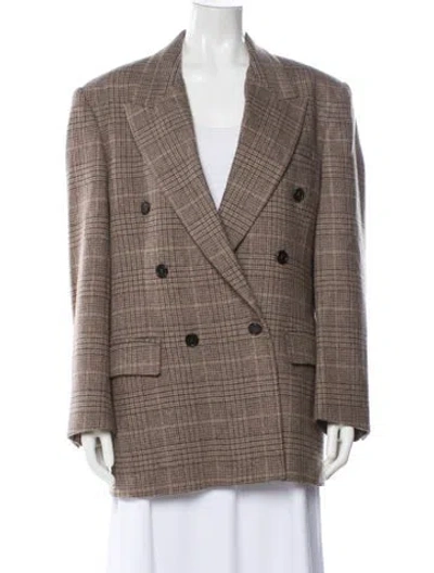 Pre-owned Michael Kors Virgin Wool Plaid Print Blazer In Neutral