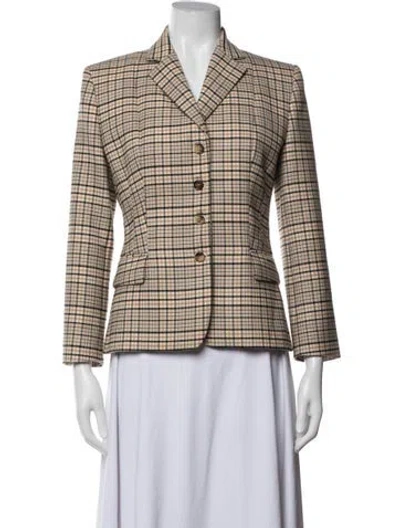 Pre-owned Michael Kors Virgin Wool Plaid Print Blazer In Neutrals