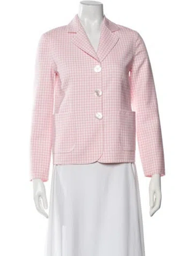 Pre-owned Michael Kors Virgin Wool Plaid Print Blazer In Pink