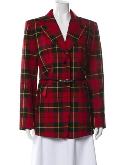 Pre-owned Michael Kors Virgin Wool Plaid Print Blazer In Red