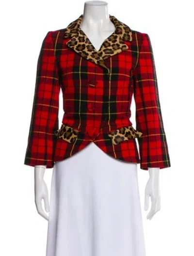 Pre-owned Michael Kors Virgin Wool Plaid Print Blazer In Red