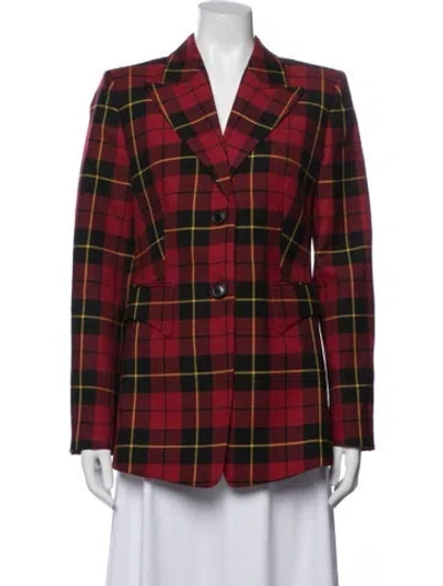 Pre-owned Michael Kors Virgin Wool Plaid Print Blazer In Red