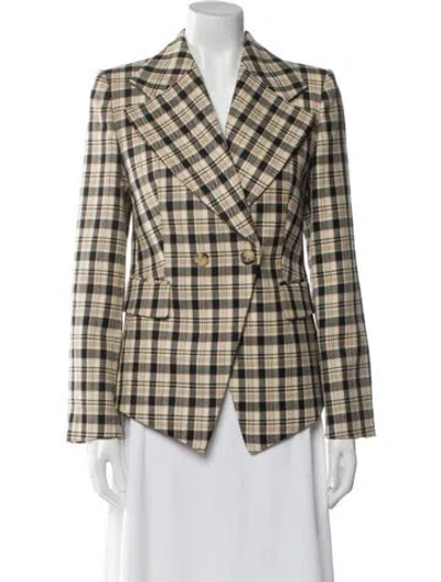 Pre-owned Michael Kors Virgin Wool Plaid Print Blazer W/ Tags In Neutral