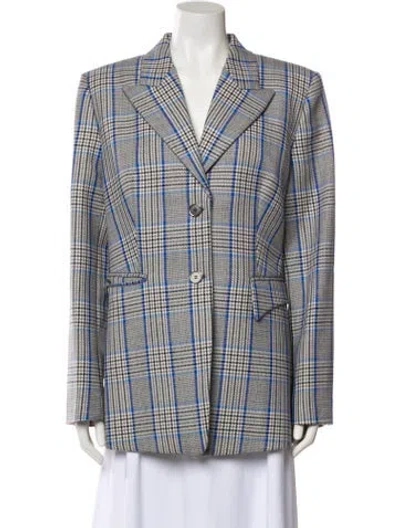 Pre-owned Michael Kors Virgin Wool Plaid Print Blazer In White