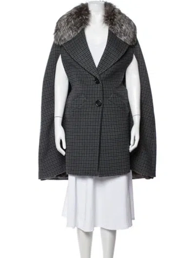 Pre-owned Michael Kors Virgin Wool Plaid Print Cape In Grey