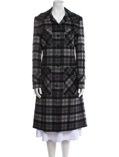 Pre-owned Michael Kors Virgin Wool Plaid Print Trench Coat In Blue