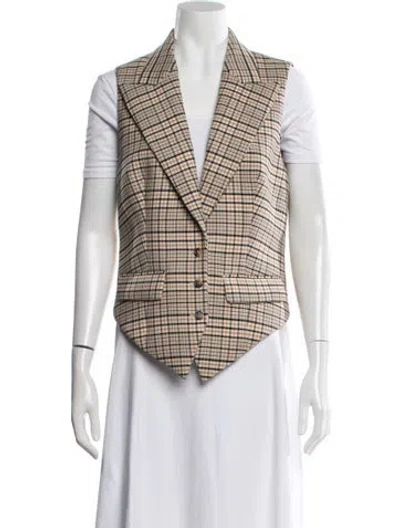 Pre-owned Michael Kors Virgin Wool Plaid Print Vest In Neutral