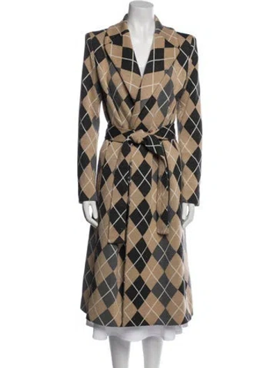 Pre-owned Michael Kors Virgin Wool Printed Trench Coat In Brown