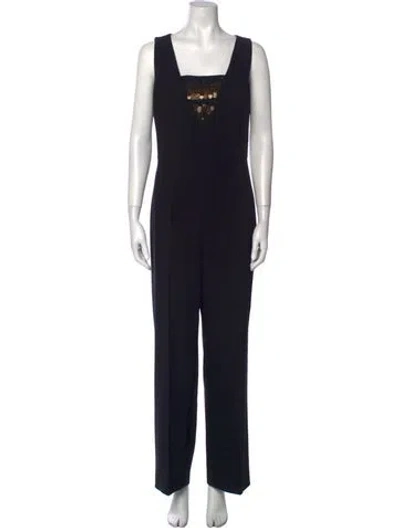 Pre-owned Michael Kors Virgin Wool Square Neckline Jumpsuit In Black