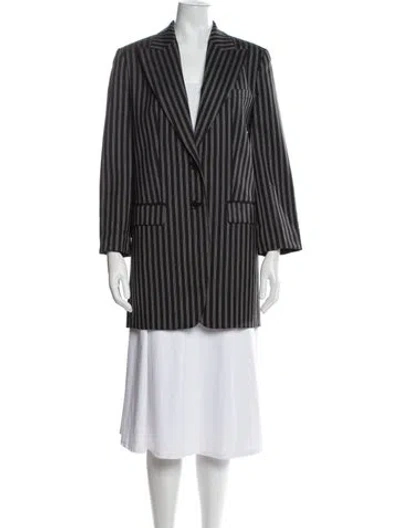 Pre-owned Michael Kors Virgin Wool Striped Faux Fur Coat In Black