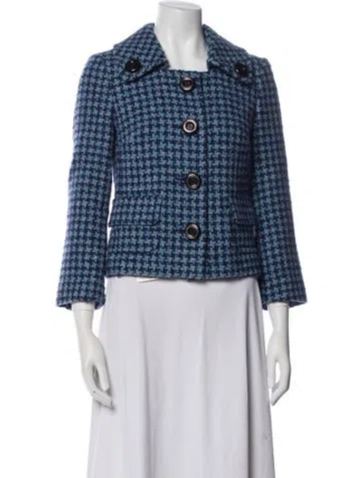 Pre-owned Michael Kors Virgin Wool Tweed Pattern Blazer In Blue