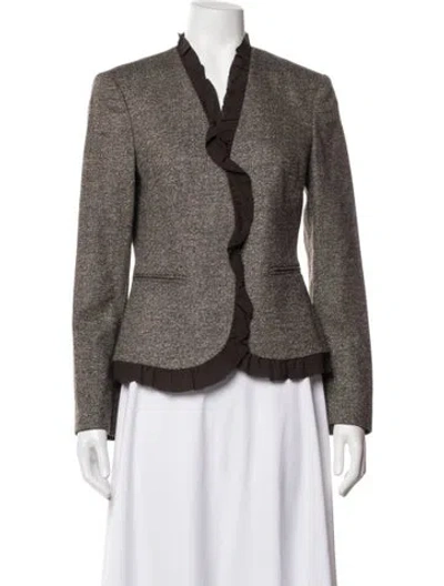 Pre-owned Michael Kors Virgin Wool Tweed Pattern Blazer In Brown