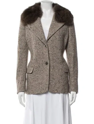 Pre-owned Michael Kors Virgin Wool Tweed Pattern Blazer In Neutrals