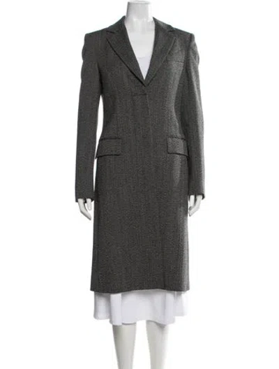 Pre-owned Michael Kors Virgin Wool Tweed Pattern Coat In Grey