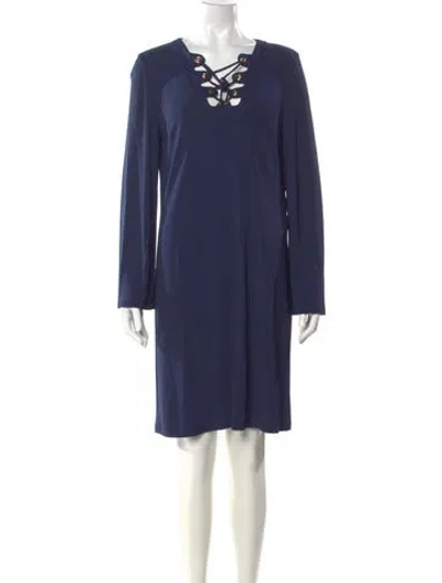 Pre-owned Michael Kors V-neck Knee-length Dress In Blue
