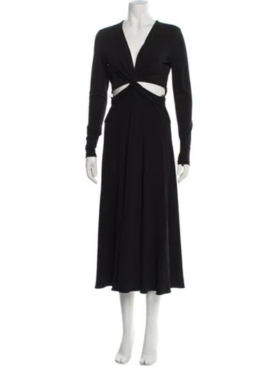 Pre-owned Michael Kors V-neck Long Dress In Black
