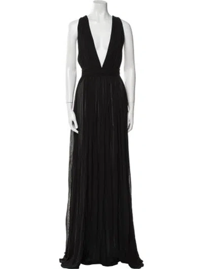 Pre-owned Michael Kors V-neck Long Dress In Black