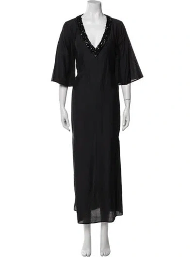 Pre-owned Michael Kors V-neck Long Dress In Black