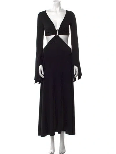 Pre-owned Michael Kors V-neck Long Dress In Black