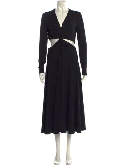 Pre-owned Michael Kors V-neck Long Dress In Black