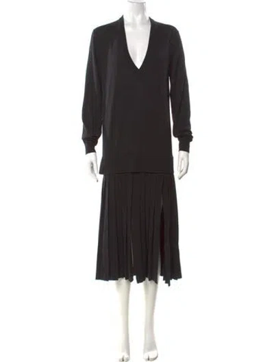 Pre-owned Michael Kors V-neck Long Dress In Black