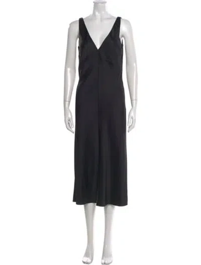 Pre-owned Michael Kors V-neck Long Dress In Black