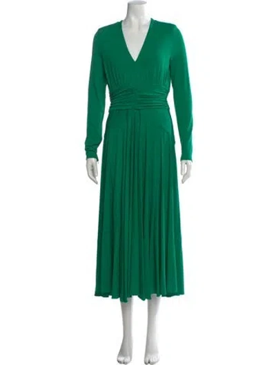 Pre-owned Michael Kors V-neck Long Dress In Green