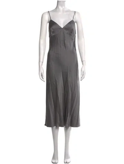 Pre-owned Michael Kors V-neck Long Dress In Grey