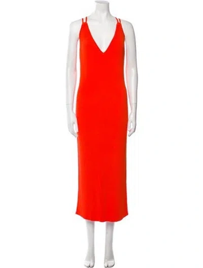 Pre-owned Michael Kors V-neck Long Dress In Orange