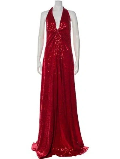 Pre-owned Michael Kors V-neck Long Dress In Red