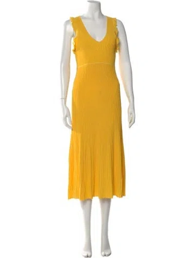 Pre-owned Michael Kors V-neck Long Dress In Yellow