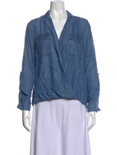 Pre-owned Michael Kors V-neck Long Sleeve Blouse In Blue